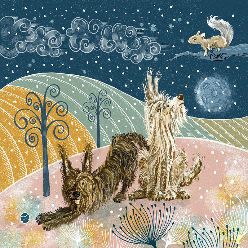 Winter Walk Berger Picard dog illustration greeting card by Sarah Medway