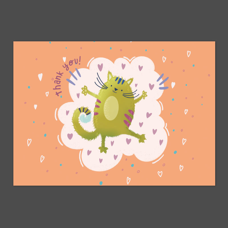 cat thank you postcard illustration